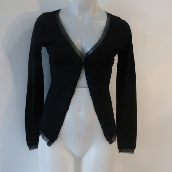 Womens Alessandro Dell'Acqua Black V-Neck Virgin Wool Silk Cardigan 44 US/S - Picture 1 of 10
